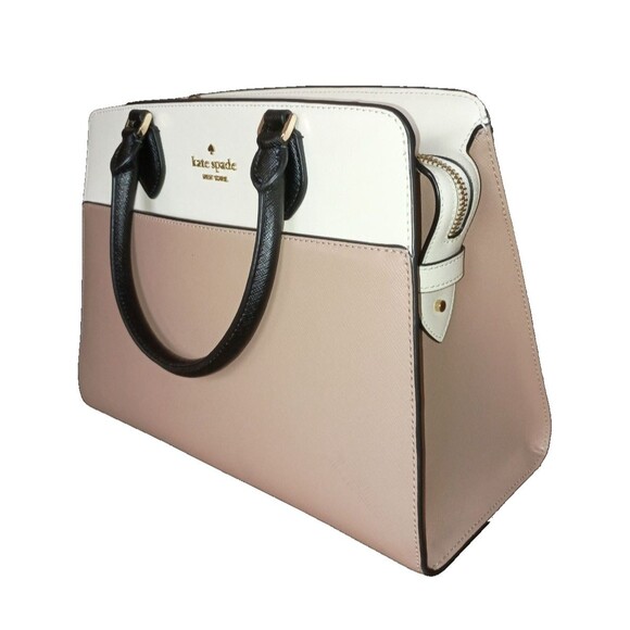 Kate Spade New York Madison Colorblock Saffiano Leather Satchel Beige Ivory - Picture 1 of 11
